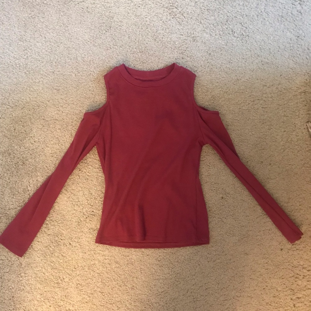 Orange long sleeve sweater with shoulder cut outs